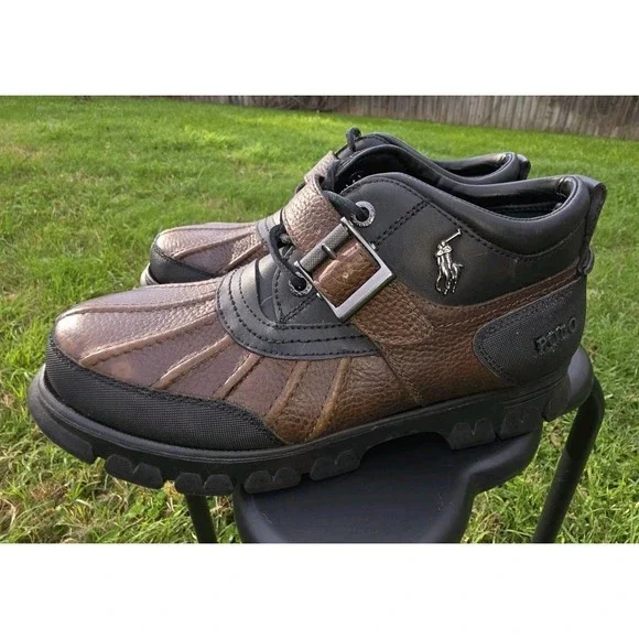 Men's 9D M Polo Ralph Pony Sport Lauren Dover III Brown Leather Ankle Boots